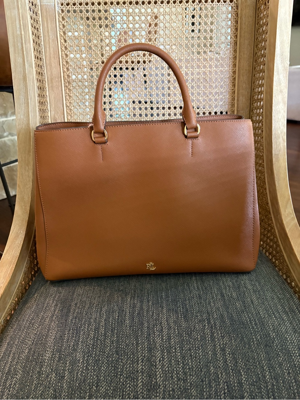 Ralph Lauren Cognac Leather Tote Satchel
